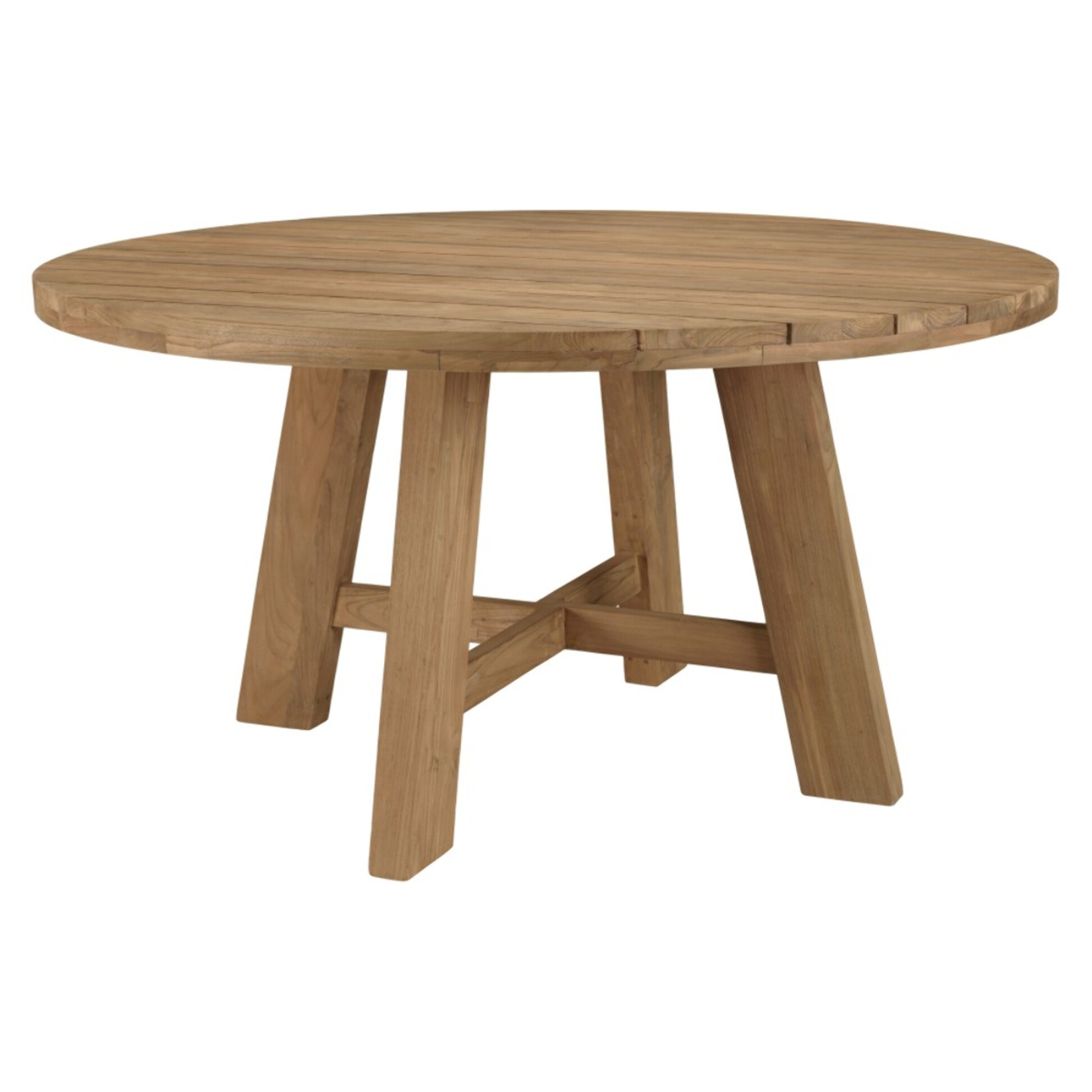 KALLY - Ensemble de jardin, table ronde en bois teck recyclé et rotin synth. 6 pers