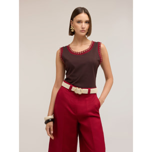 Motivi - Top in jersey con bordo in maglia - Marrone