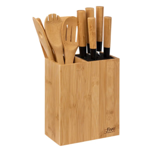 Bloc 5 couteaux & 5 ustensiles manche bambou