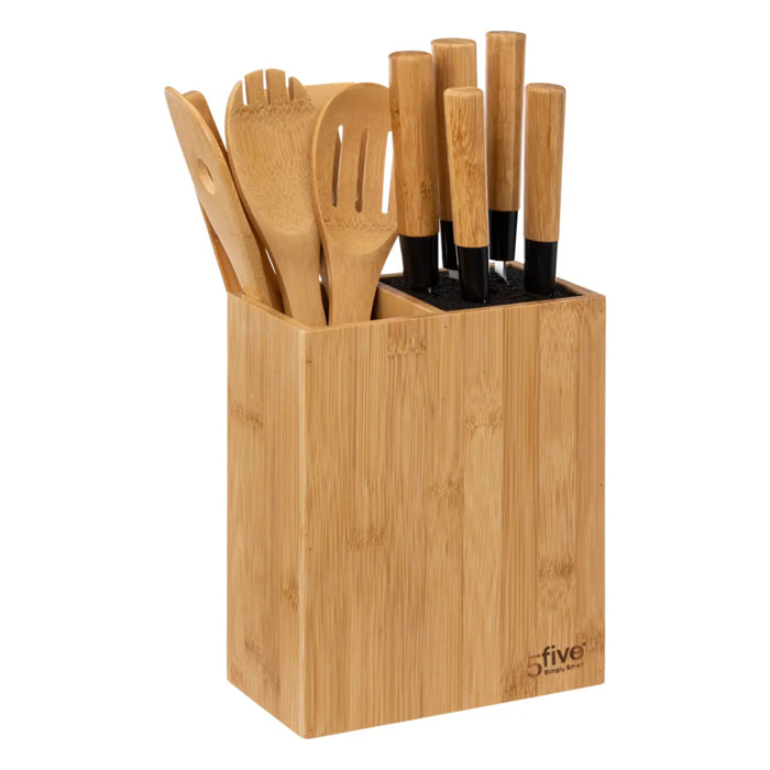 Bloc 5 couteaux & 5 ustensiles manche bambou