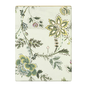 Drap plat imprimé en satin de coton bio, MAUSSANE, Vert tilleul