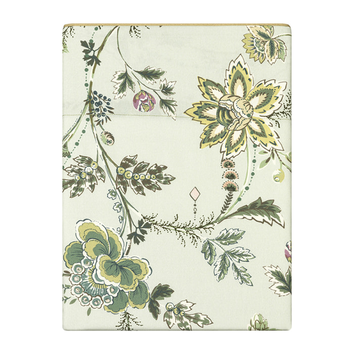 Drap plat imprimé en satin de coton bio, MAUSSANE, Vert tilleul