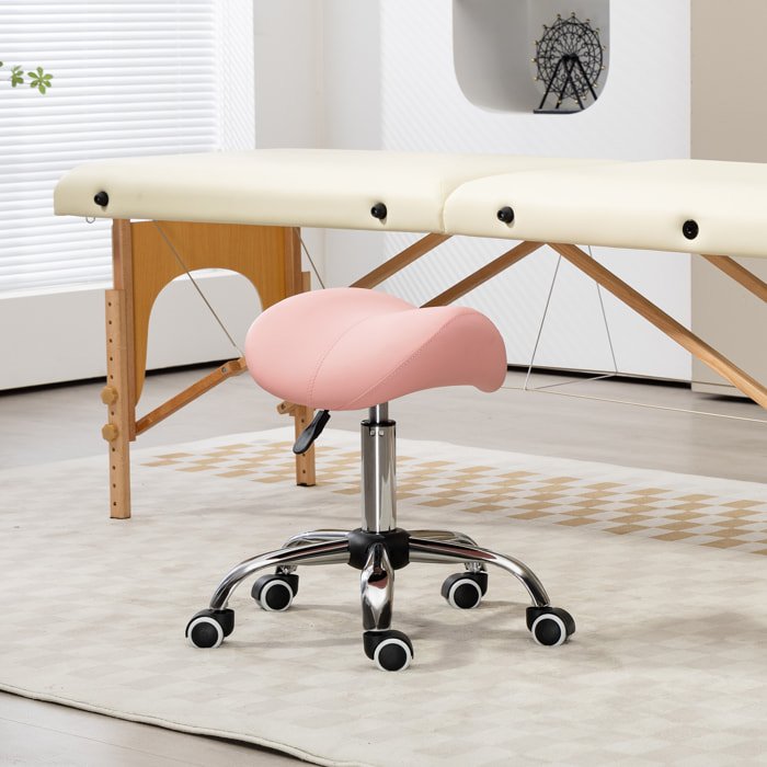 Taburete con Ruedas Taburete Giratorio Cosmético con Altura Ajustable Asiento Acolchado y Amplio Dentista Peluquería Carga 120 kg 52x53x49-61 cm Rosa