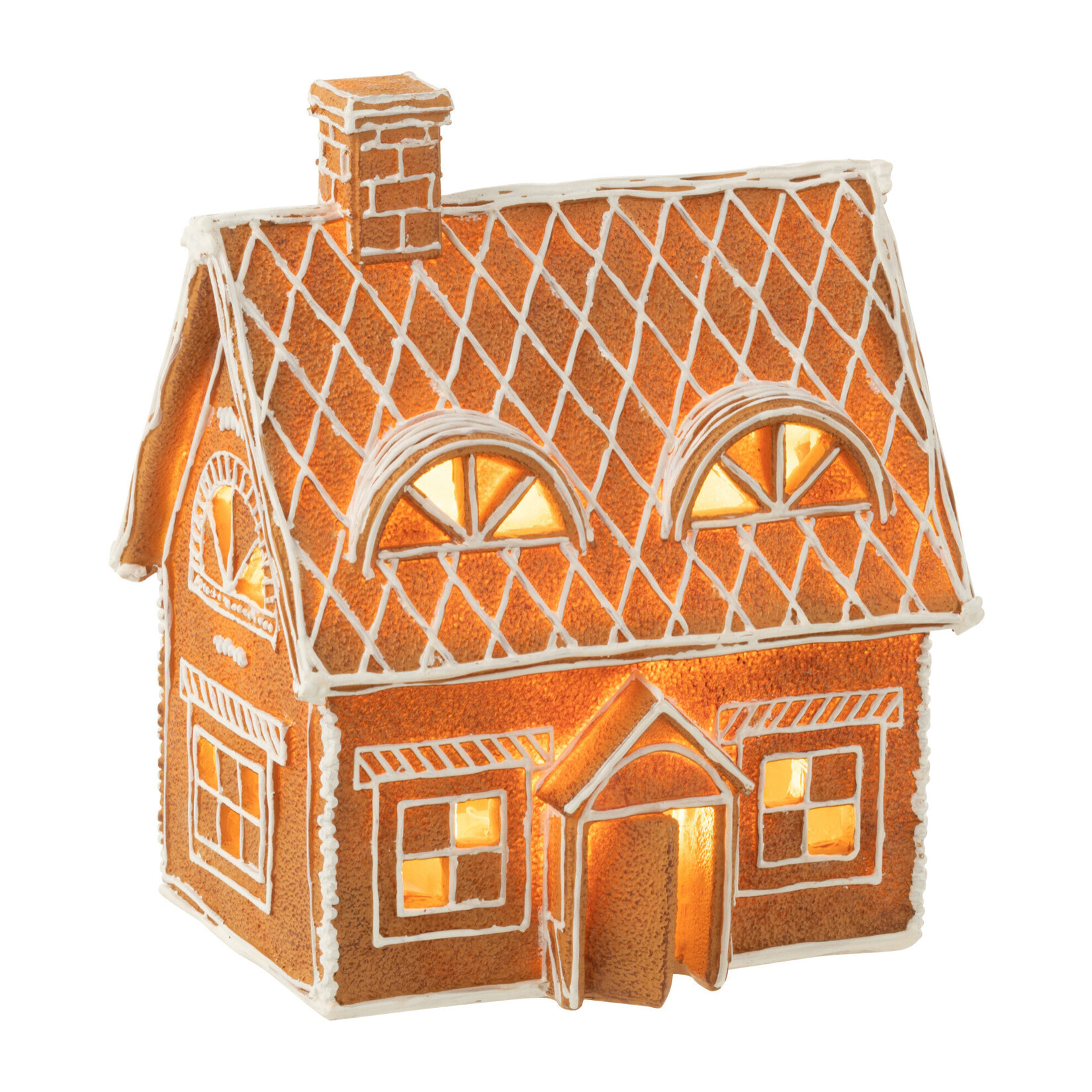 J-Line décoration Maison En Pain D'epice Rectangle - polyrésine - marron - large - LED