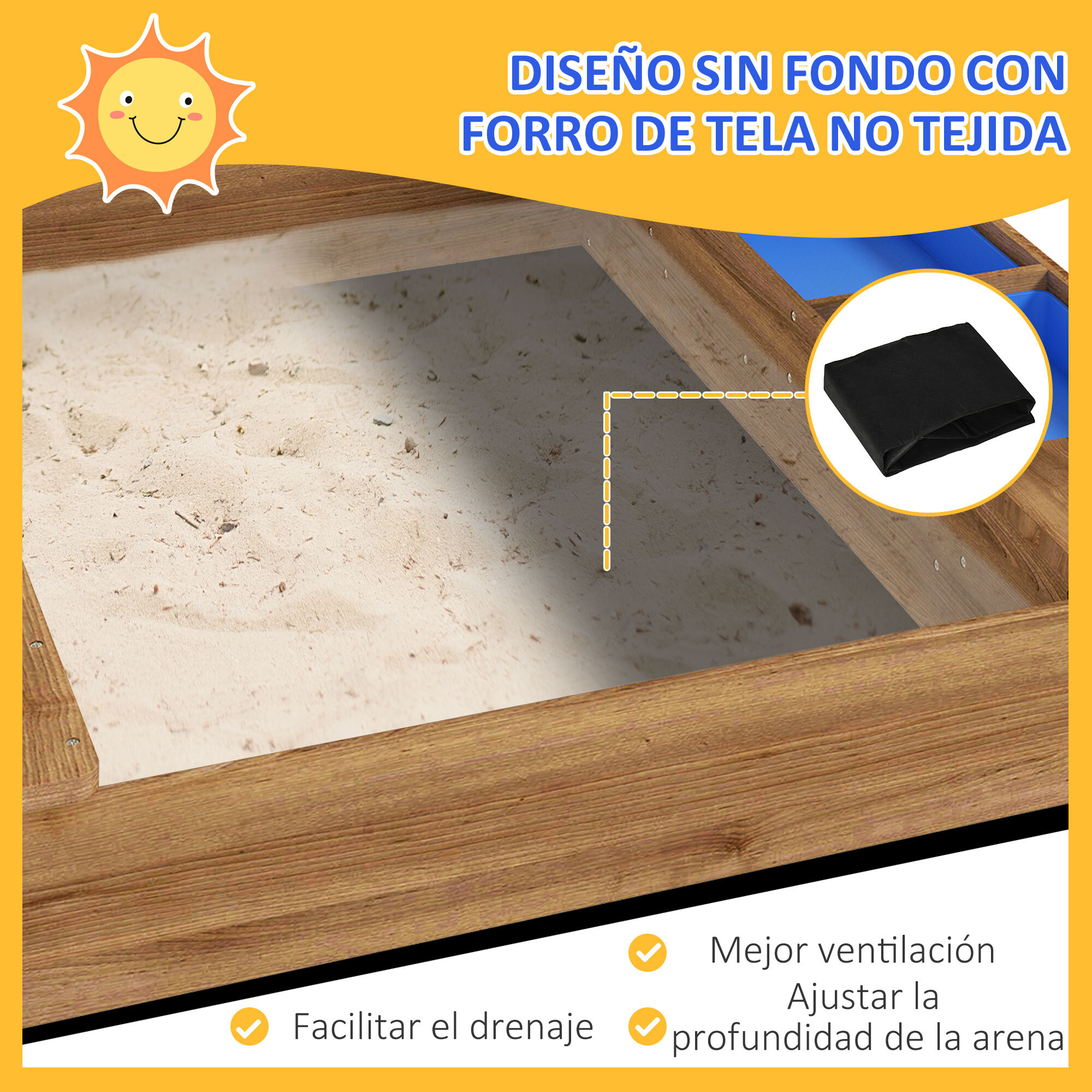 Arenero para Niños de Madera Arenero Infantil con Toldo 6 Banderines 2 Lavabos Grifo y Pizarra en Forma de Casa para Patio Jardín 124x116x146 cm Marrón