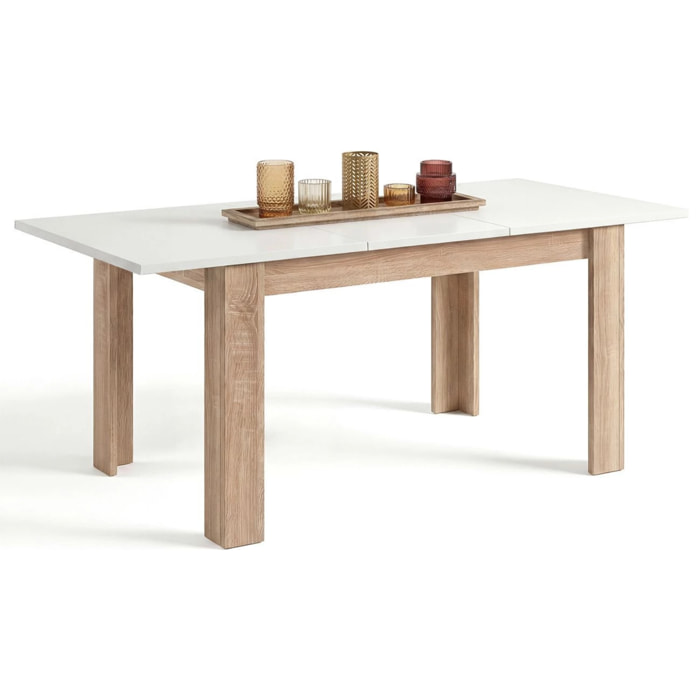 Mesa de comedor extensible en roble canadian y blanco artik 123-173x75 cm Sira Roble Canadian - Blanco Artik (Blanco Mate)