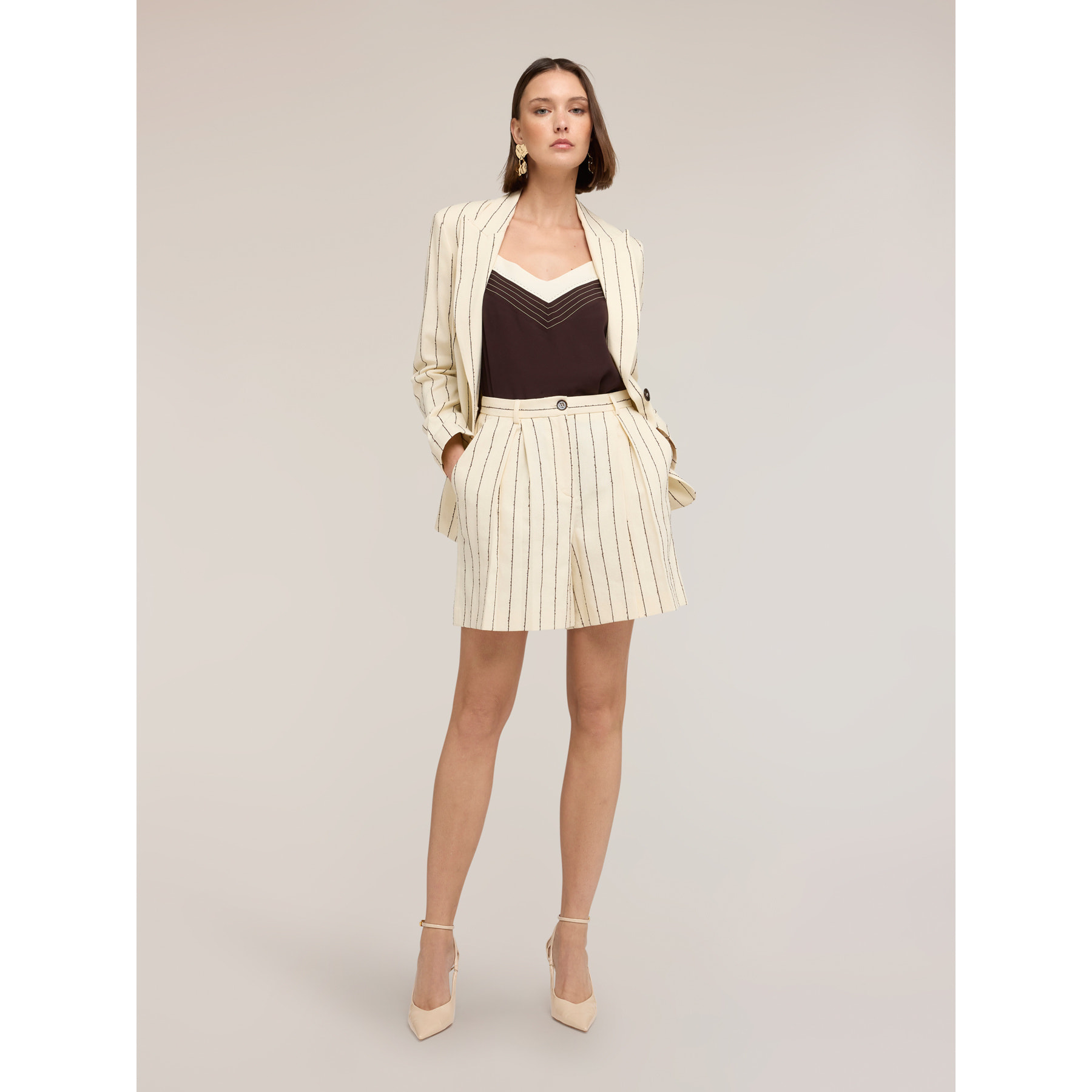 Motivi - Shorts gessati The Tailoring Lab - Beige