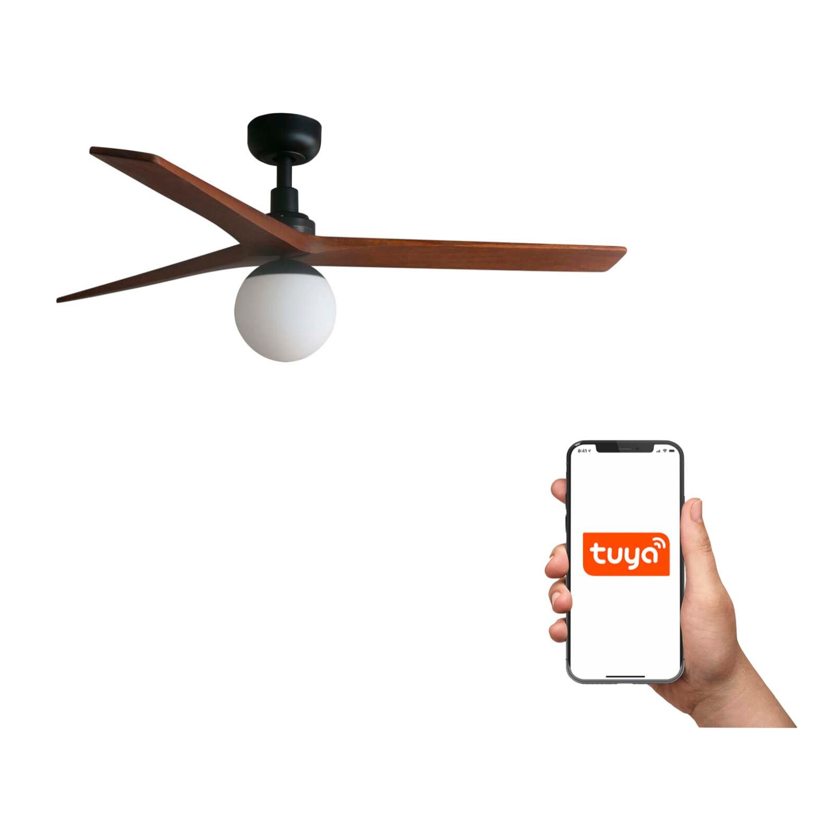 KLIM M Ventilateur de plafond noir/noyer E27 TUYA
