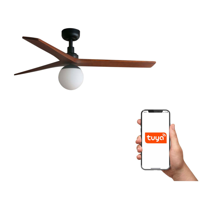 KLIM M Ventilateur de plafond noir/noyer E27 TUYA