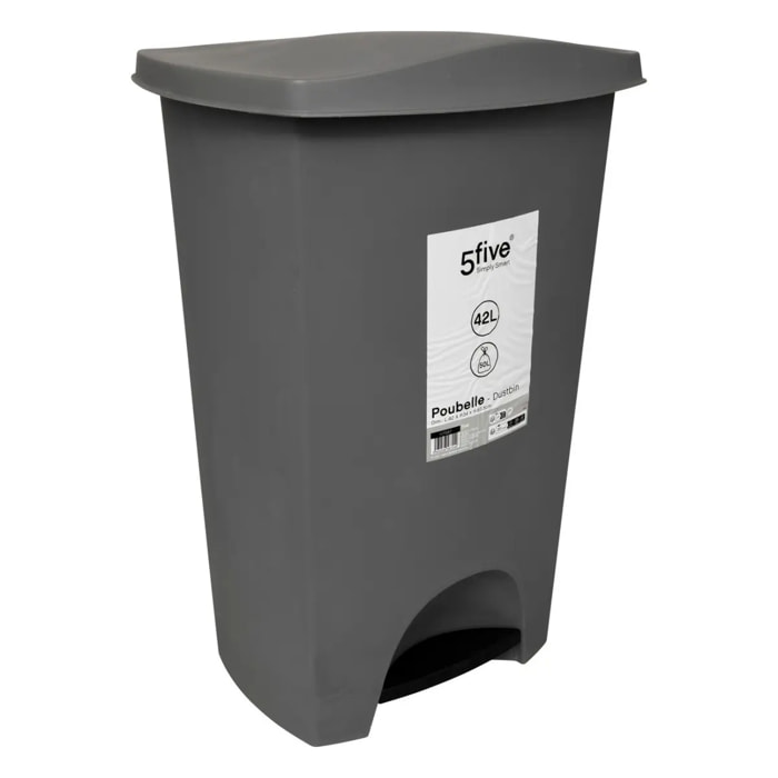 Poubelle à pédale plastique 42L Gris