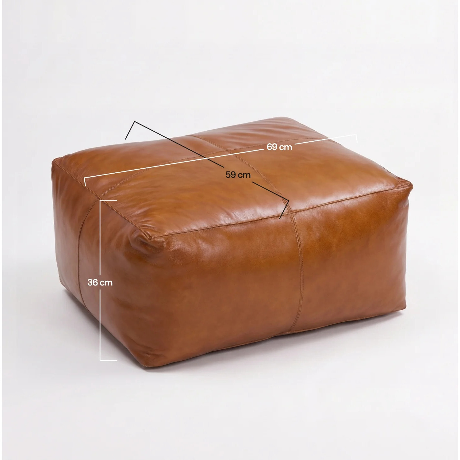 Pouf rectangulaire en cuir de buffle marron - Augustin