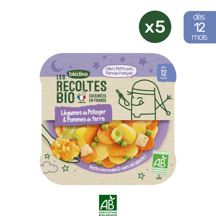 5 Assiettes Légumes du Potager, Pommes de terre (5x230g) - Les Récoltes Bio Dès 12 Mois