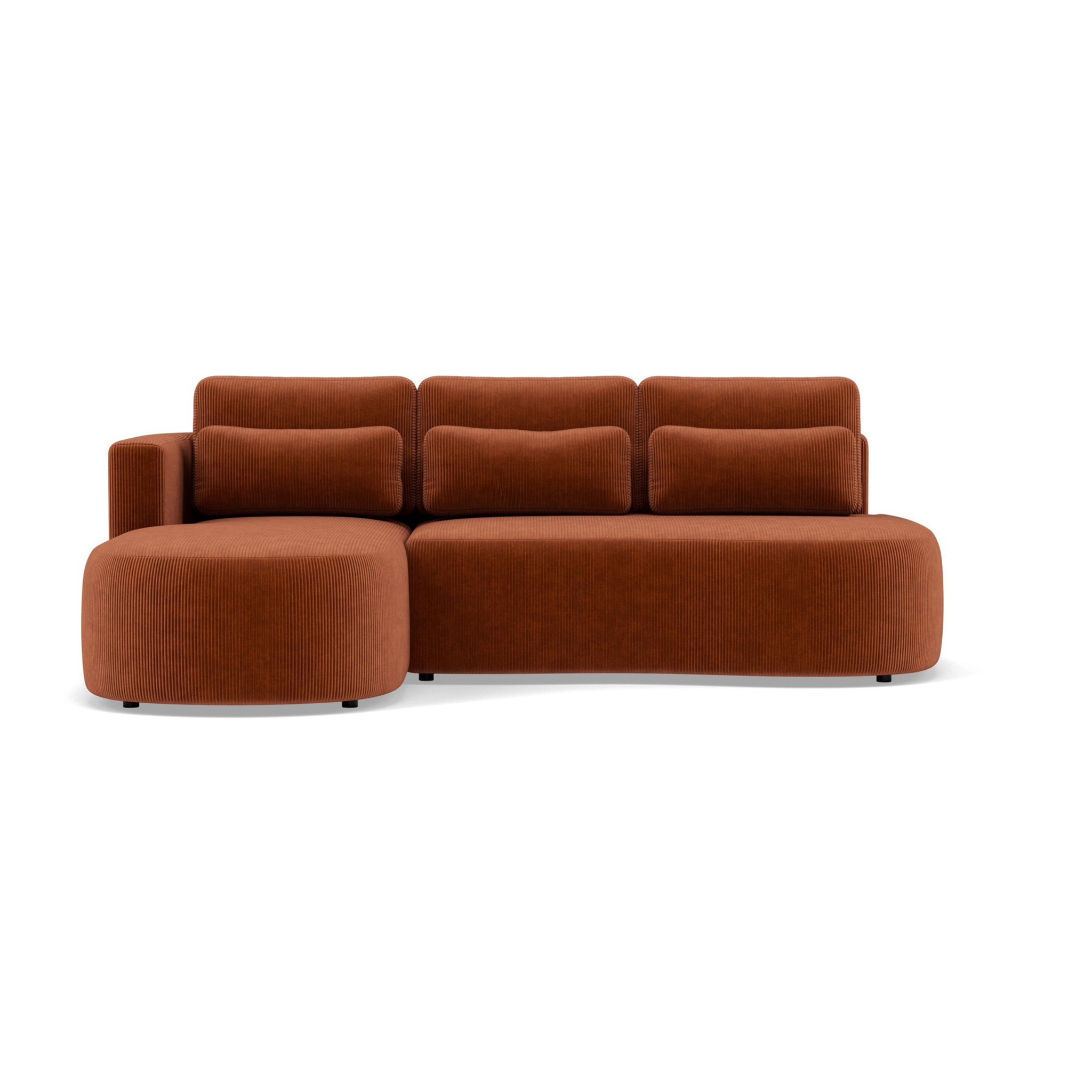 Mahina - canapé d'angle gauche 4 places convertible avec coffre en velours côtelé - Terracotta