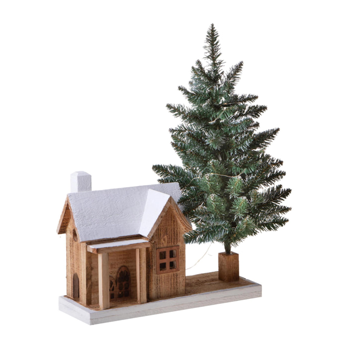 Casa con Albero con 30 Led - Pezzi 1 - Colore Multicolore - 15x26Hx8cm - Bianchi Dino