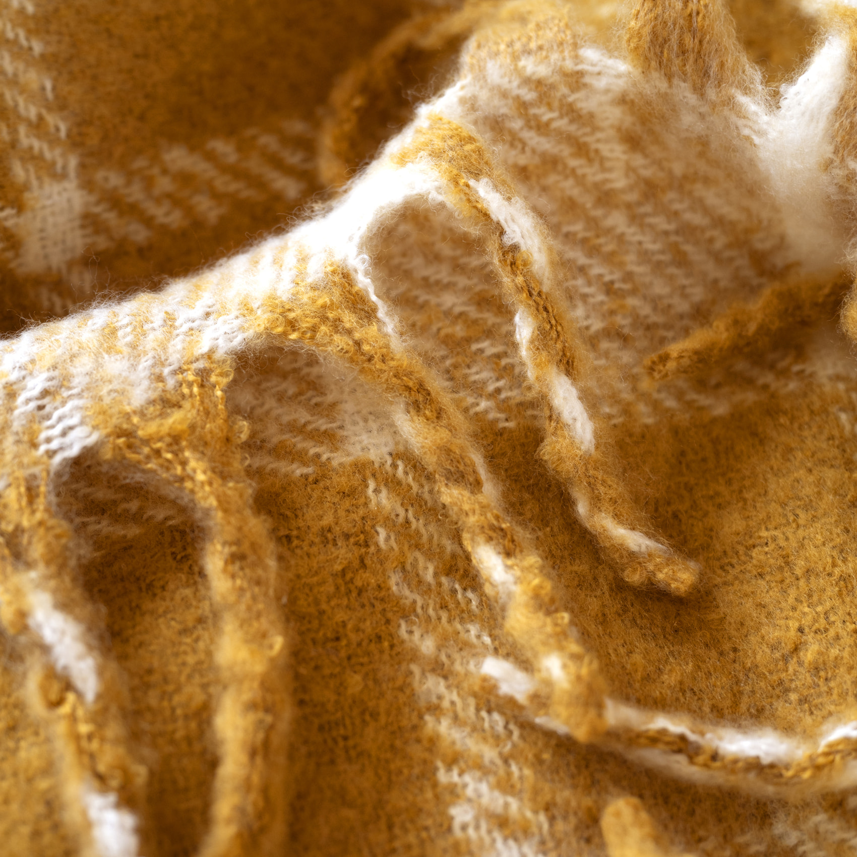 Plaid à carreaux aspect mohair avec franges - Jaune Ocre