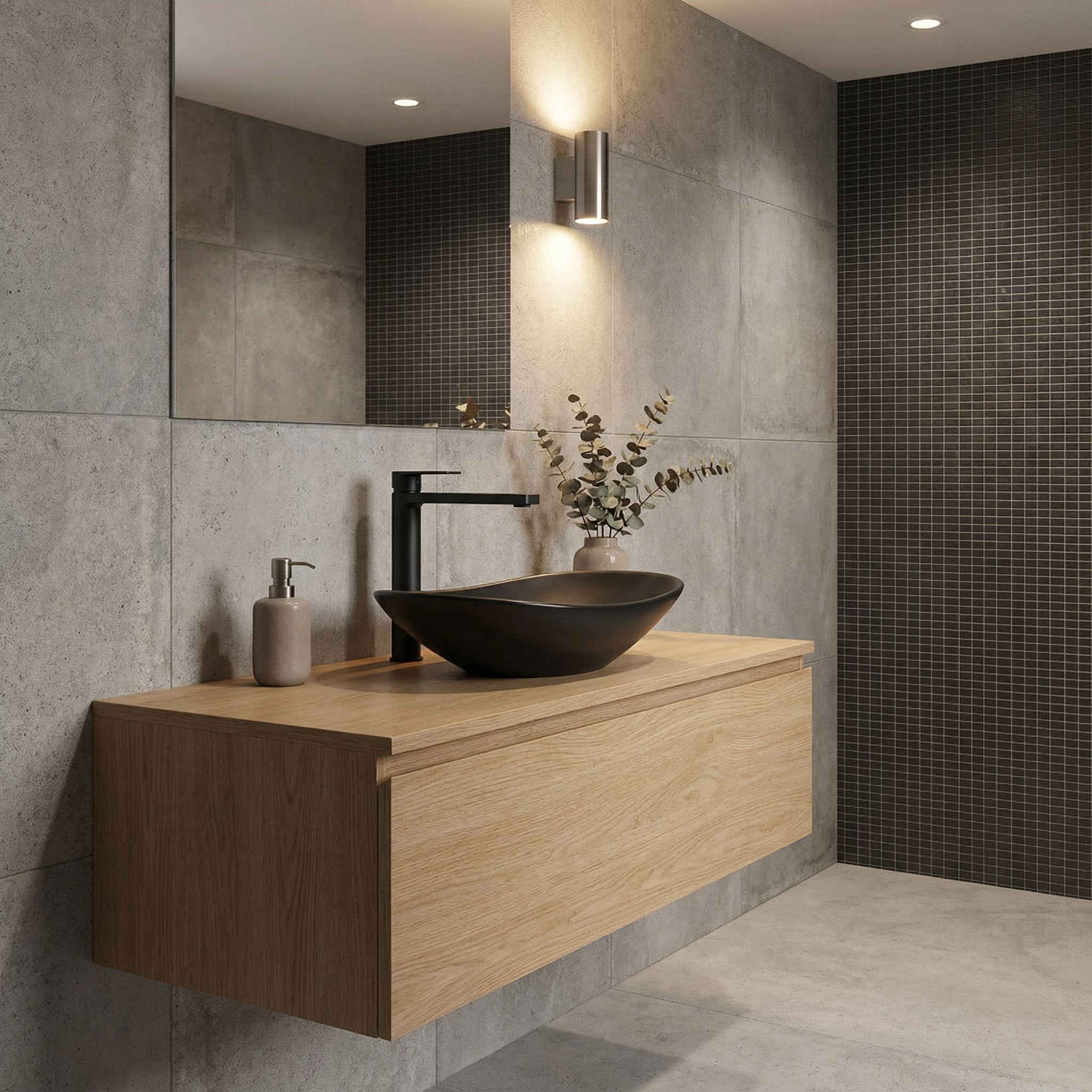 Set complet vasque à poser 61,5 x 36 cm noir mat + mitigeur haut XL assorti – salle de bain moderne B-Way (SATINF61536BKM-BWAY)