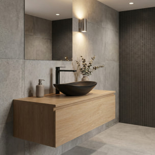 Set complet vasque à poser 61,5 x 36 cm noir mat + mitigeur haut XL assorti – salle de bain moderne B-Way (SATINF61536BKM-BWAY)