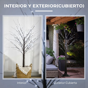Árbol de Abedul Artificial 150 cm, Lámpara de Árbol con 96 Luces LED Blanco Frío, Nieve Falsa, Base Metálica, Decoración Navideña para Fiestas, Cumpleaños, Interiores, Marrón