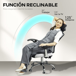 Silla de Escritorio Giratoria Silla de Oficina con Altura Ajustable Respaldo Reclinable Reposacabezas Regulable y Soporte Lumbar Tapizado en Malla Transpirable Gris