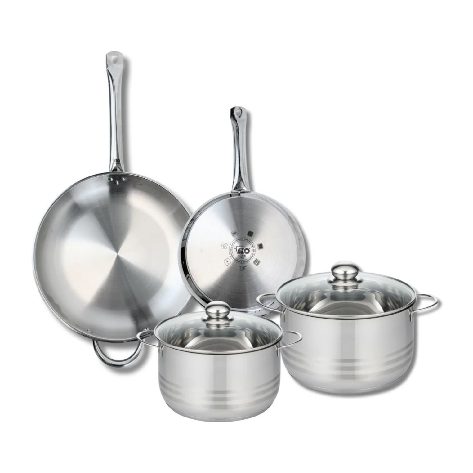 Ensemble de 2 Poêles de cuisson 24 et 32 cm et 2 faitouts 20 et 24 cm Elo Profi Brillant