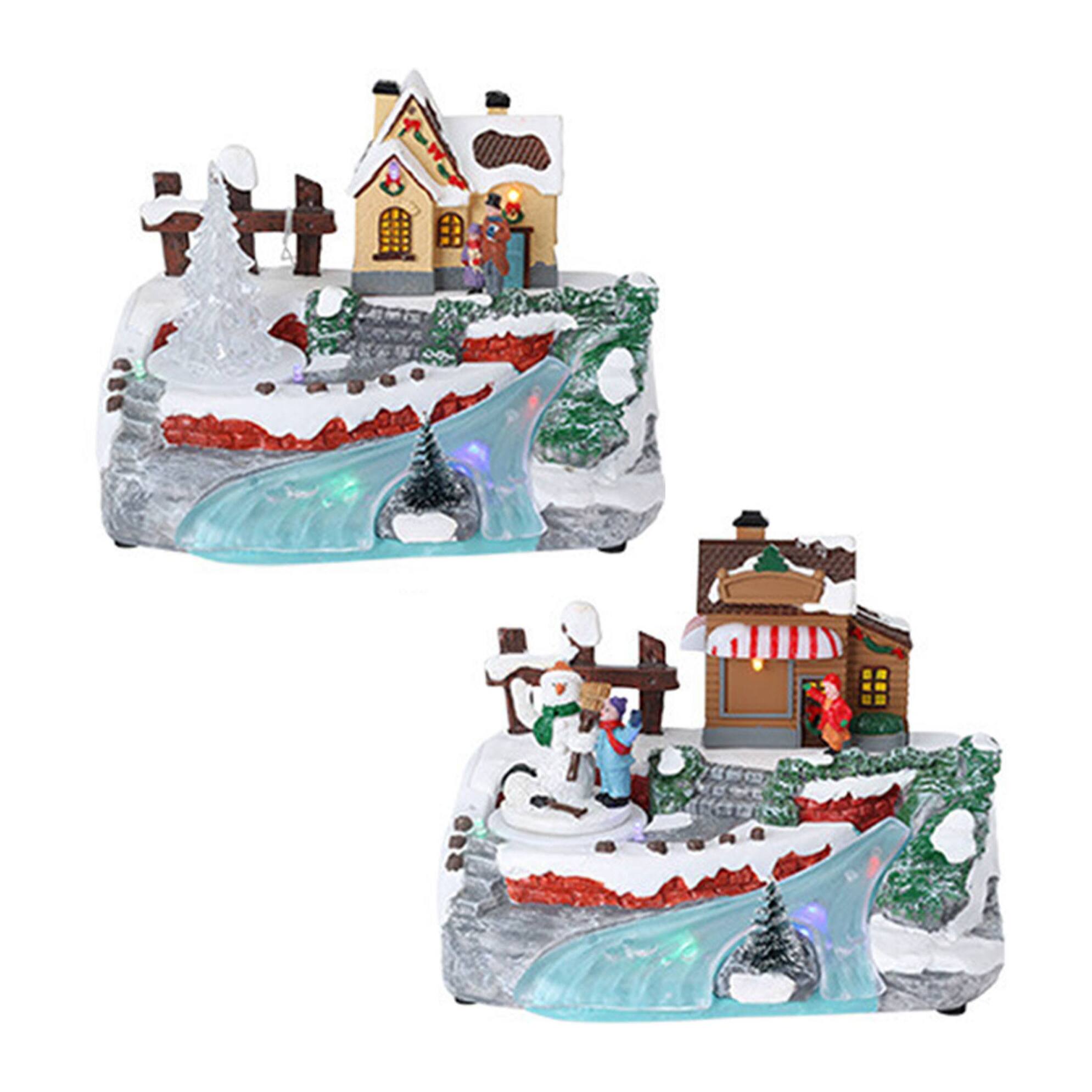 Escena invernal decorativa con movimiento y luces led - 2 diseños (surtido)