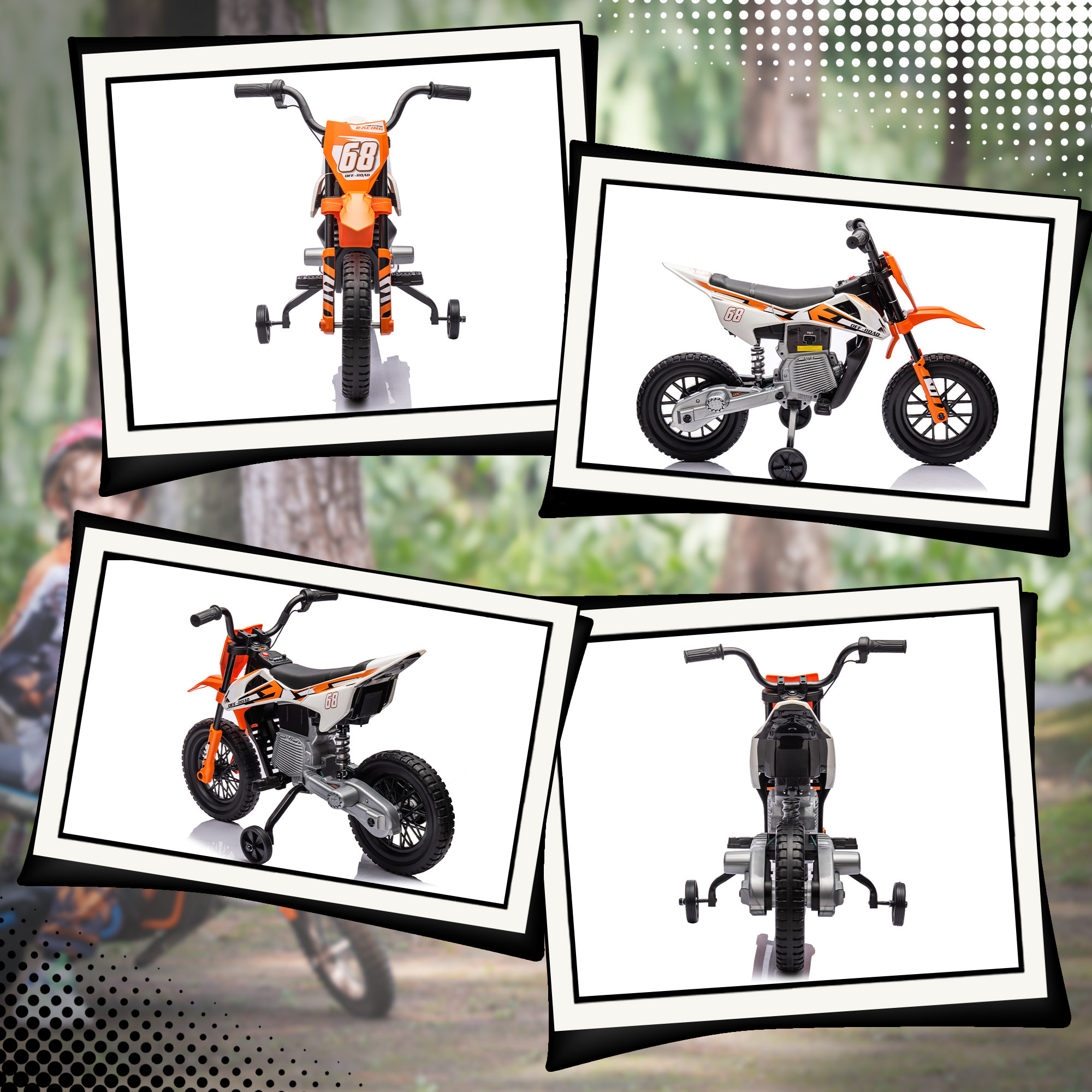 Moto cross électrique dirt bike enfant 12V 2 moteurs 2 vitesses 2,4-5 Km/h musiques orange
