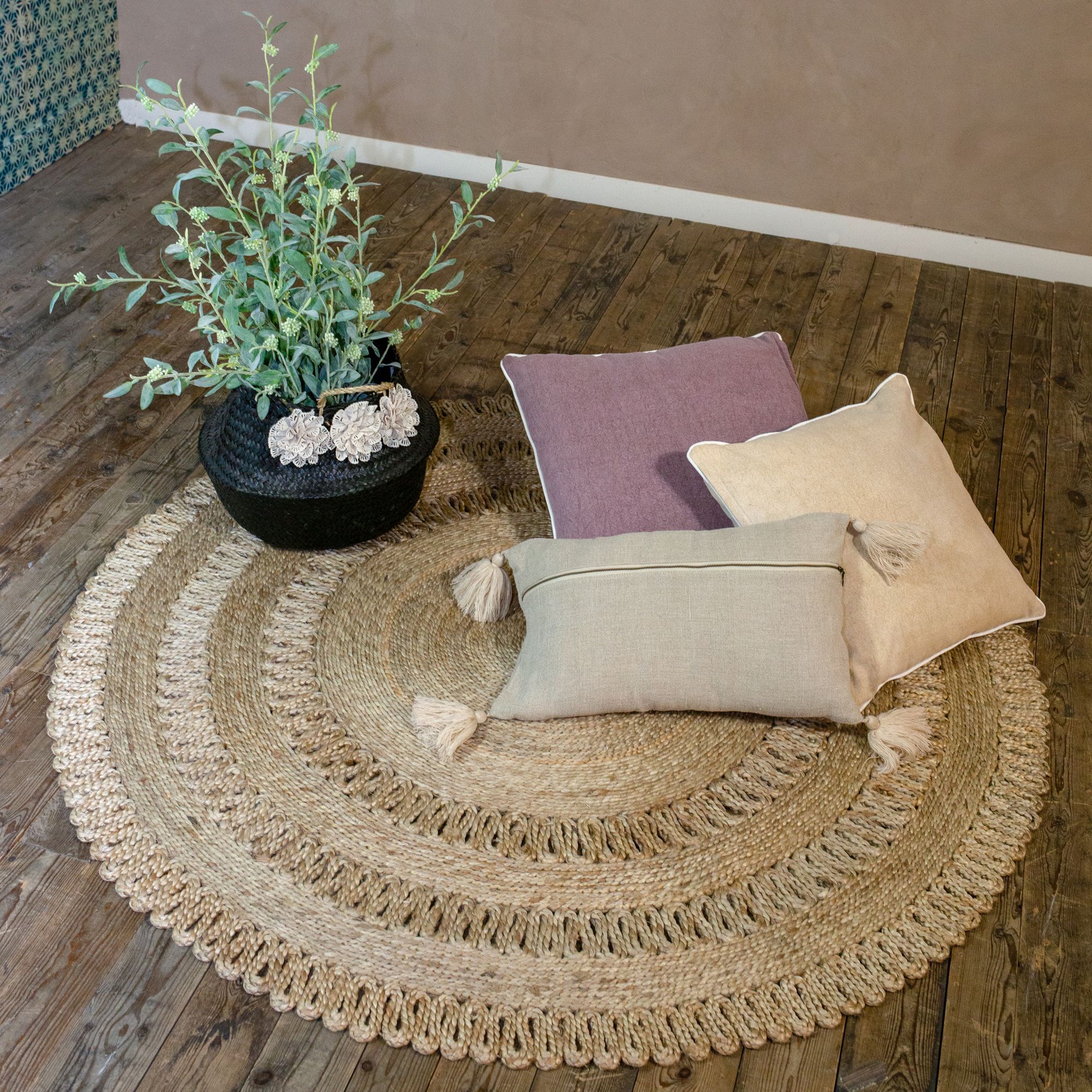 Coussin en coton lavé beige carré 45cm
