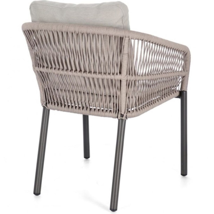 Set di 4 poltroncine GALDANA in alluminio antracite con intreccio in corda beige, con braccioli