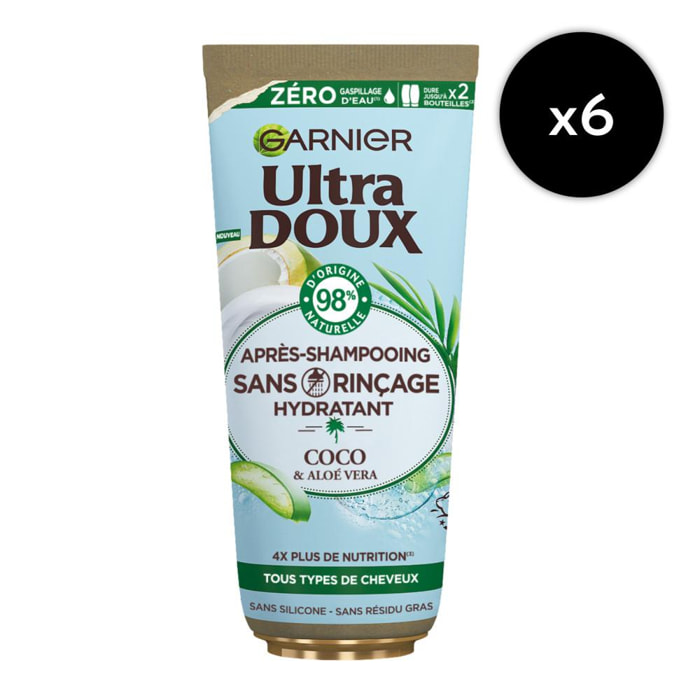 Lot de 6 - Après-shampooing sans rinçage Eau de Coco et Aloe Ultra Doux 200ml