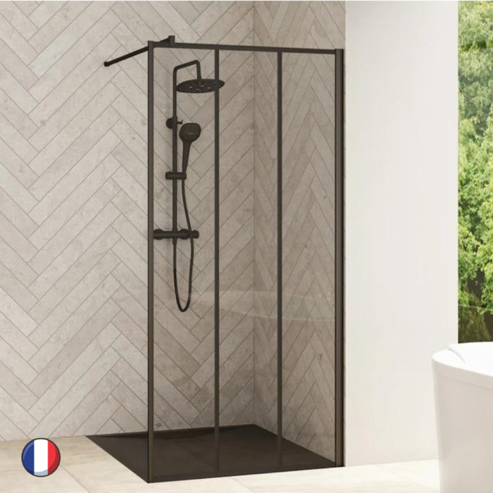 Kinedo Paroi de douche 90 cm verre profilés noirs Smart Design Solo Factory