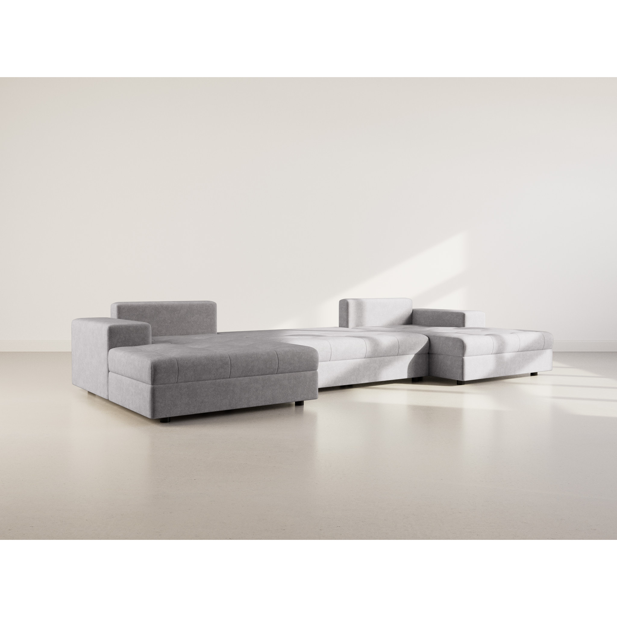 Bastian - canapé panoramique en U 7 places convertible avec coffre en velours texturé - Gris foncé