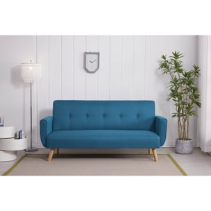 Canapé scandinave convertible 3 places en tissu bleu canard NAKSKOV