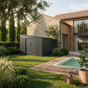 Abri de jardin adossable métal 8,96m² avec kit d'ancrage ORNAY