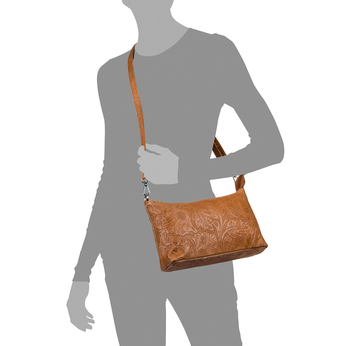 Martia Bolso bandolera Mujer.Piel auténtica Gamuza Grabado Arabesco