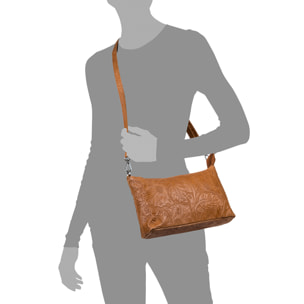 Martia Bolso bandolera Mujer.Piel auténtica Gamuza Grabado Arabesco