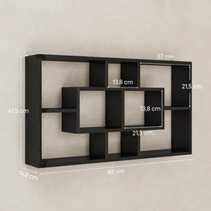 Estante de Pared Decorativo, Estantería para Libro, CDs, Baldas Flotantes con 8 Cubos, 85x14,5x47,5 cm, Carga 20kg, para Oficina, Estudio, Salón, Negro