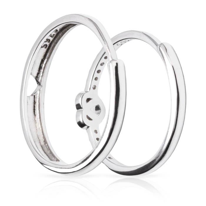 Anillos de compromiso a juego con diseño corazón en plata de ley 925. Ajustables.
