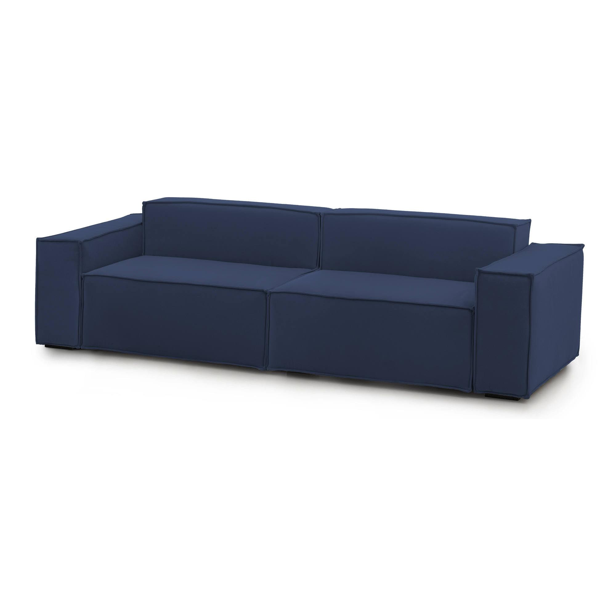 Divano fisso Simona, Divano componibile a 3 posti lineare, 100% Made in Italy, Sofà moderno da soggiorno in tessuto, Cm 260x95h70, Blu