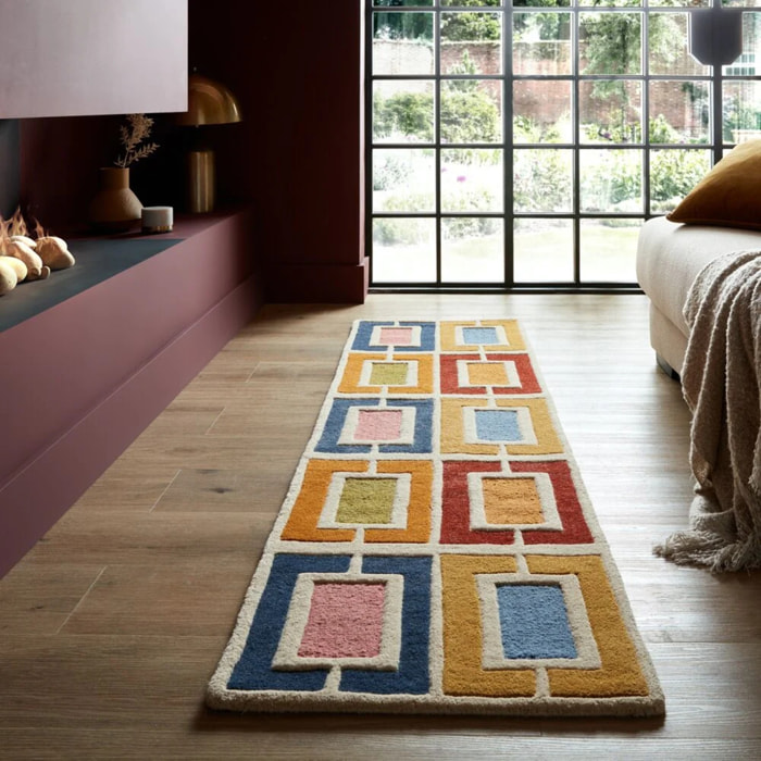 Tapis en laine de couloir BLOCKS RETRO Multicolore
