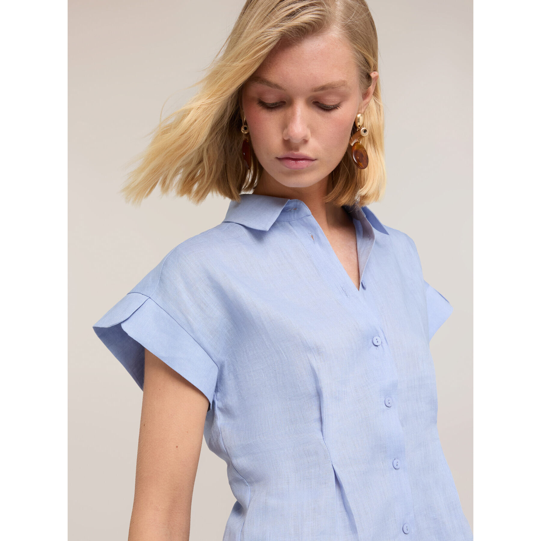 Motivi - Camisa de lino con pliegues - Light - blue