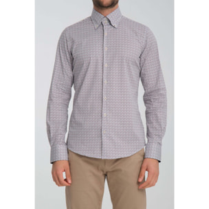 Camicia Uomo 2 Bottoni Button Down Slim Popeline Stretch Stampato Bordeaux/Blu