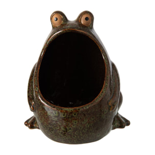 J-Line Cache-pot grenouille - grès - vert/marron - large