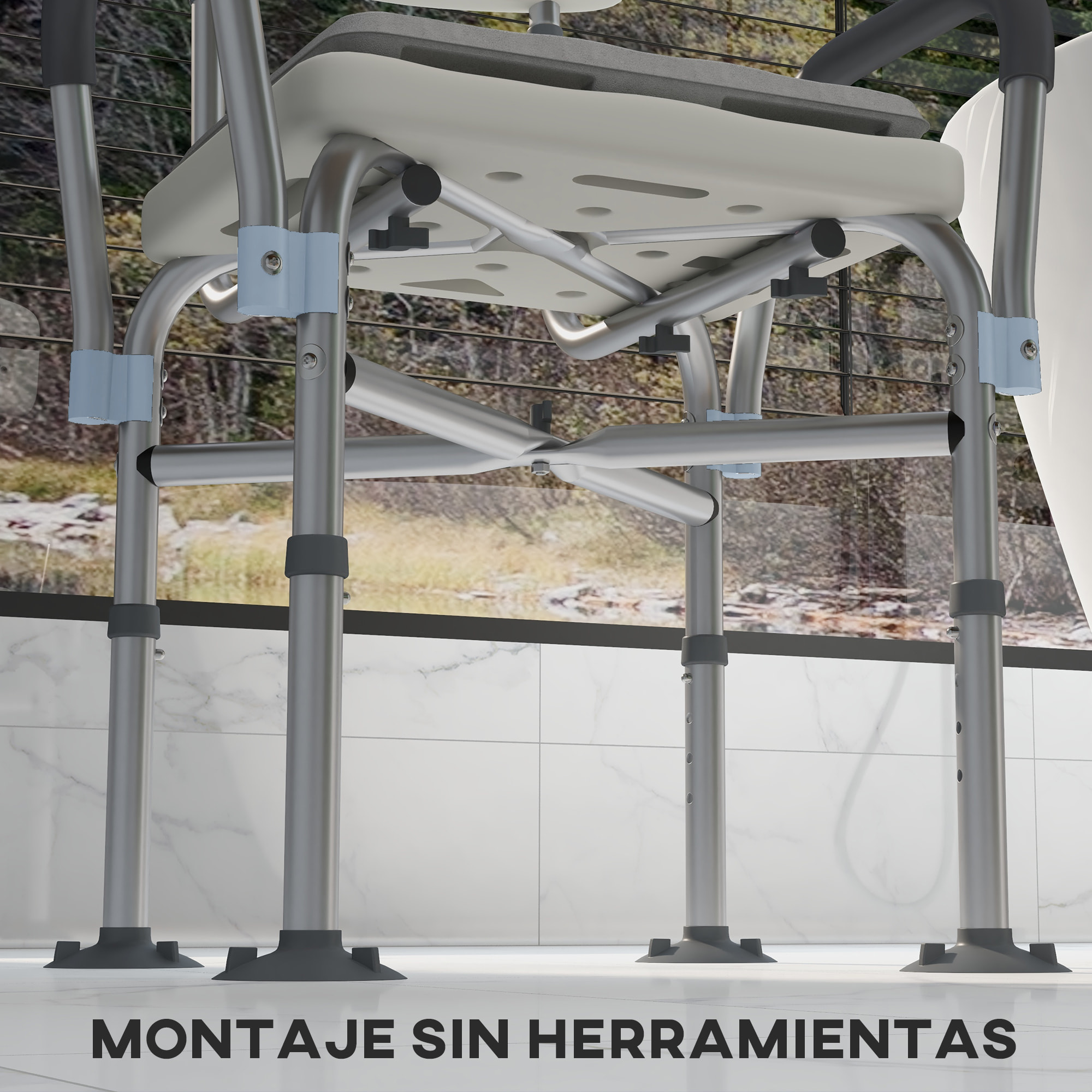 Silla Ducha Personas Mayores con Respaldo, Silla de Ducha Antideslizante con Reposabrazos, Altura Ajustable, Cojín Acolchado Extraíble, Carga 136 kg, para Ancianos y Discapacitados