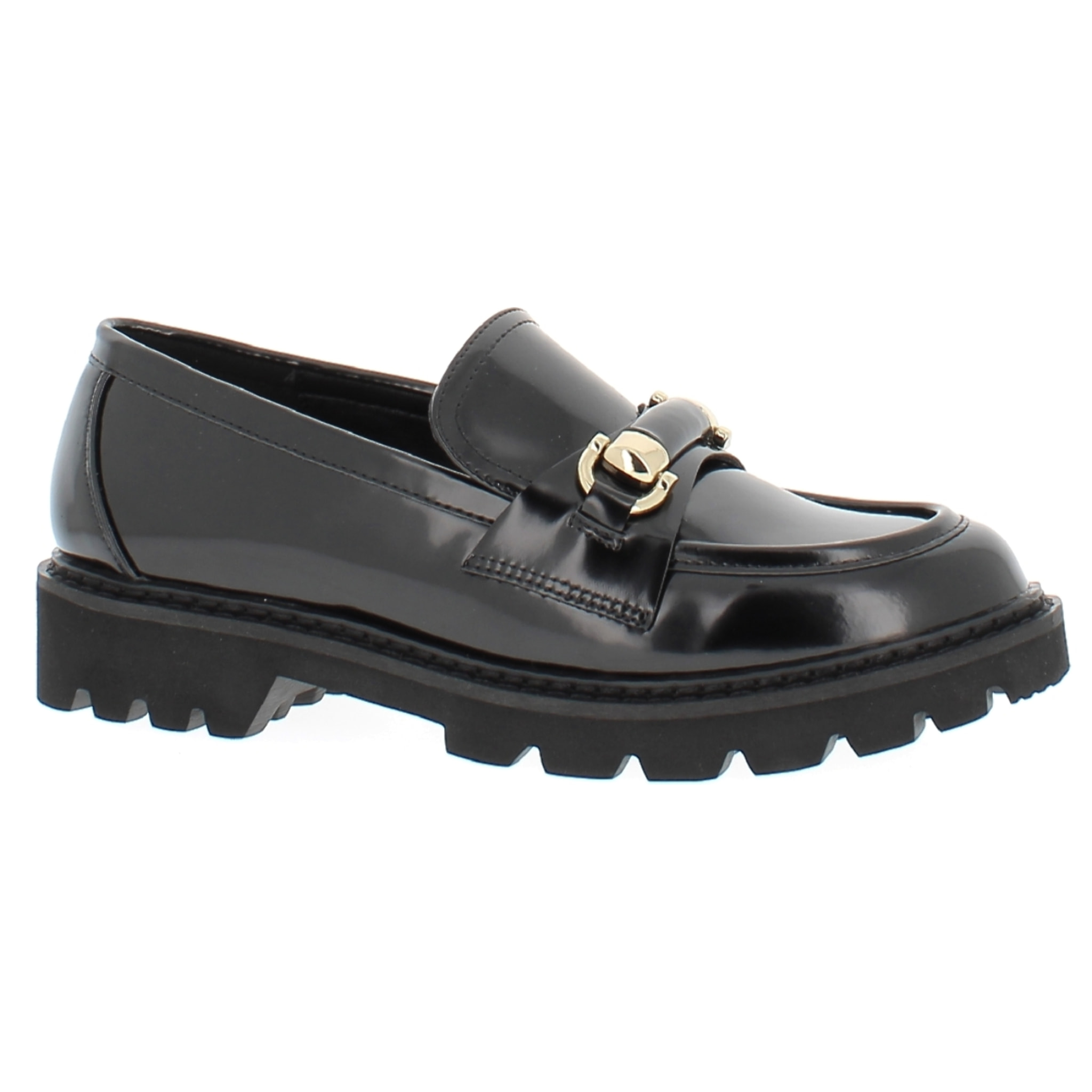 Marina Galanti Scarpe Donna Abraded Smooth Eco-Leather Gold Horsebit Loafer MG W24A048 Black