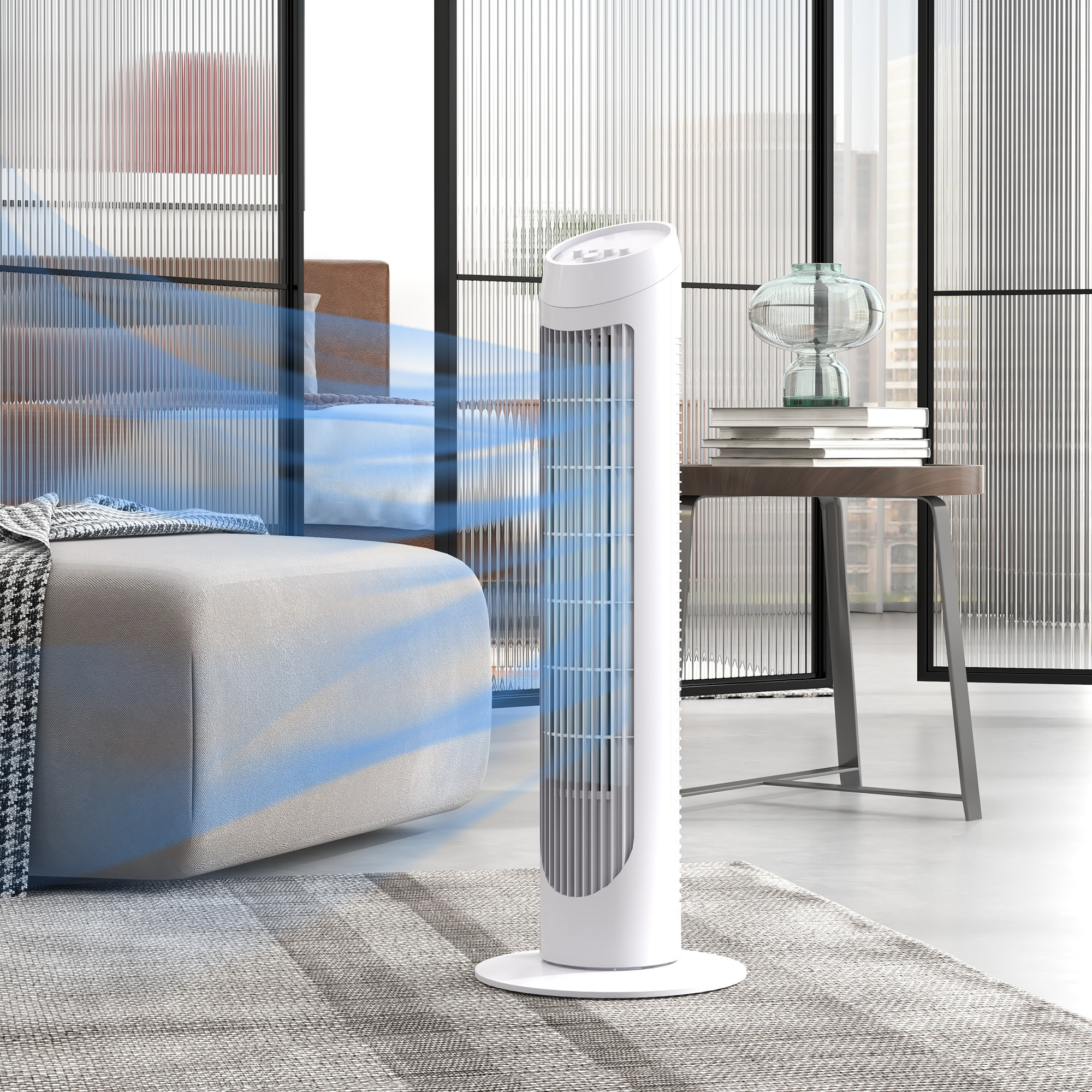 Ventilador de Torre 45W Ventilador Vertical Silencioso con 3 Velocidades Oscilación 70° para Salón Dormitorio Oficina Ø27x75 cm Blanco