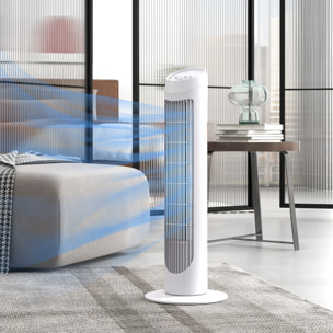Ventilador de Torre 45W Ventilador Vertical Silencioso con 3 Velocidades Oscilación 70° para Salón Dormitorio Oficina Ø27x75 cm Blanco