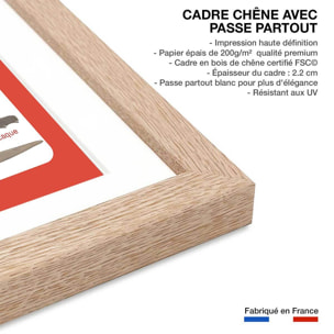 Affiche enfant animaux d' asie  Affiche + cadre en bois - Chêne