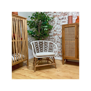 Fauteuil relax en rotin tressé bicolore blanc avec coussin – AURA