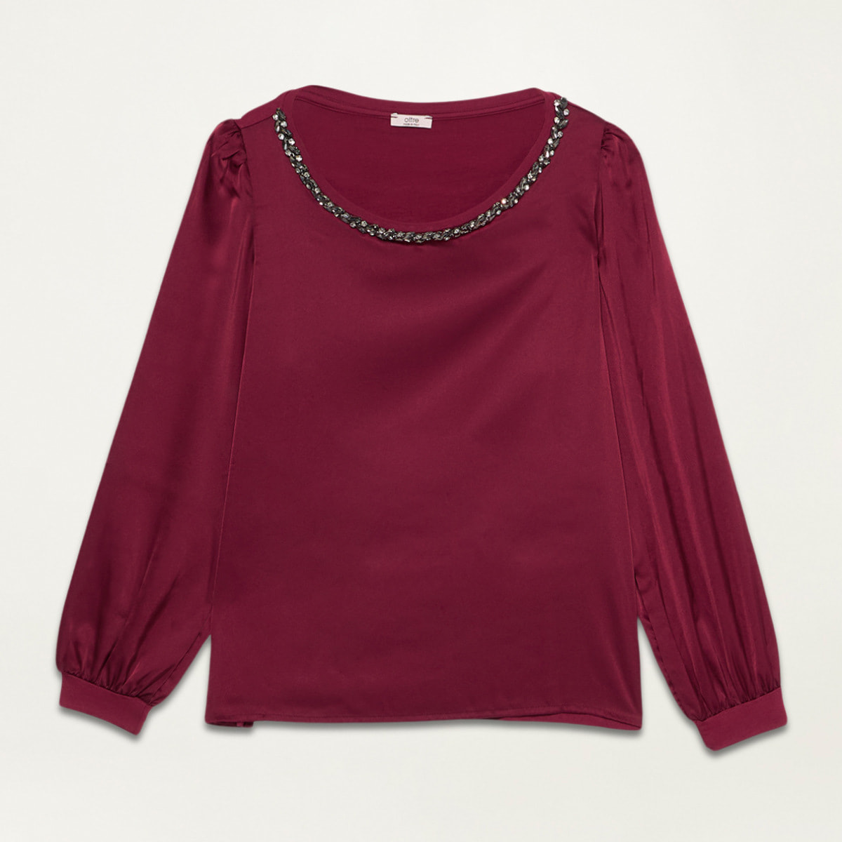 Oltre - Camiseta bimateria con engastes - Burgundy