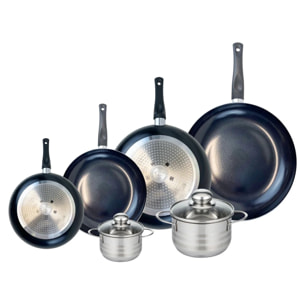 Ensemble de 4 Poêles de cuisson 20, 24, 28 et 32 cm et 2 faitouts 12 et 16 cm Elo Prima Brillant